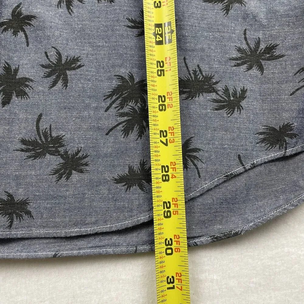 Mens J. Crew Slim Long Sleeve Button Up Shirt Palm Tree Dark Gray/Black-L